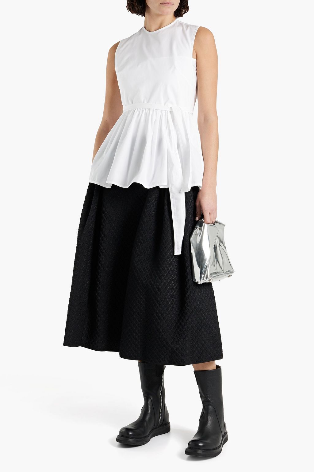 CECILIE BAHNSEN Fabiola gathered cotton-blend matelassé midi skirt