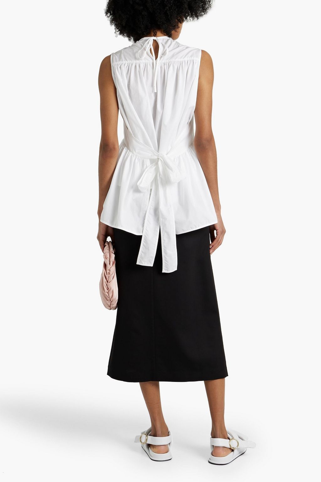 CECILIE BAHNSEN Ea tie-back cotton-poplin peplum top