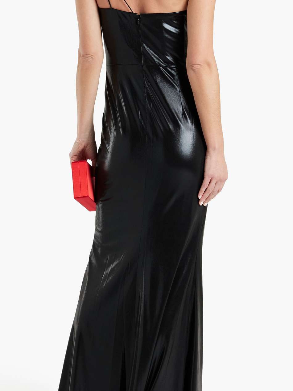 ruched coated stretch-jersey gown