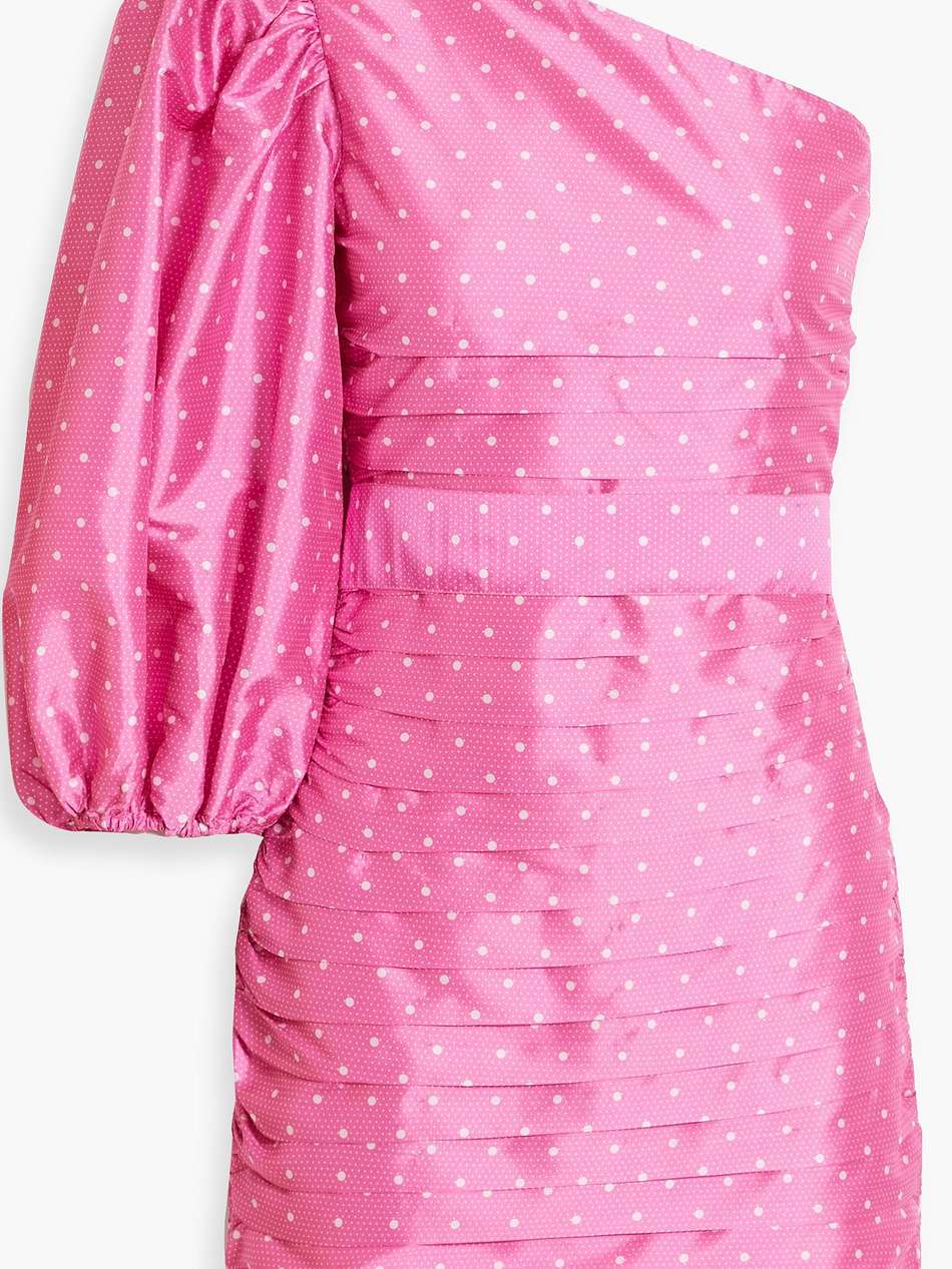 altie one-shoulder pleated polka-dot satin mini dress
