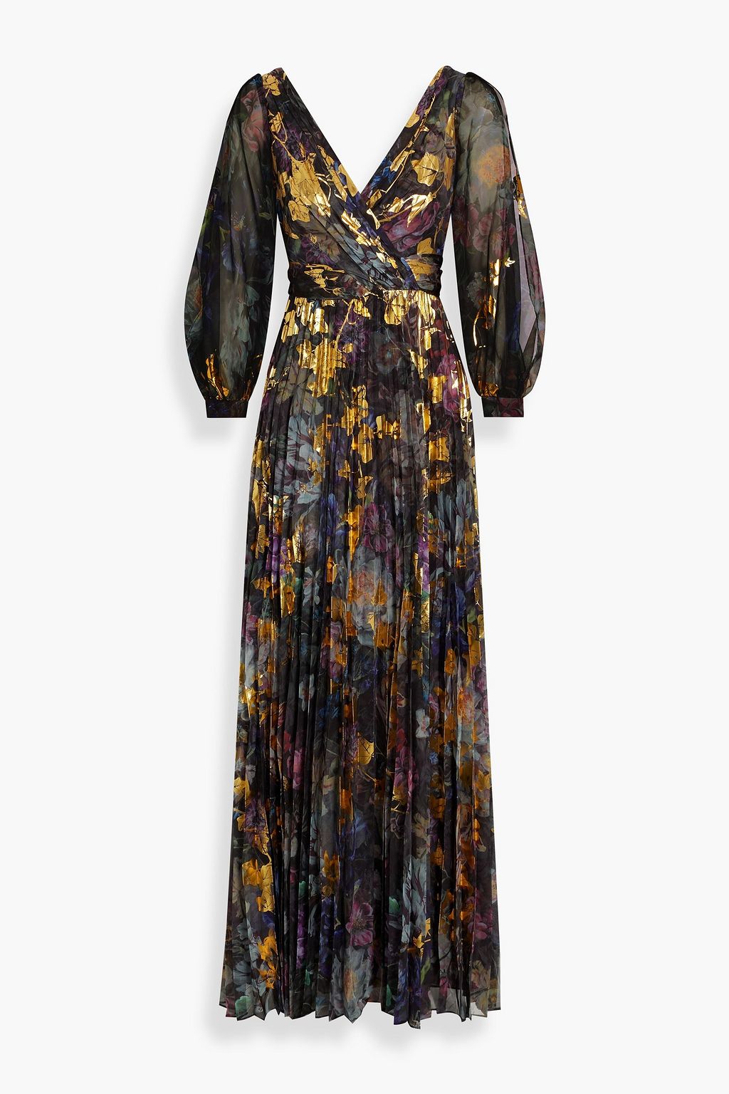 MARCHESA NOTTE Floral-print metallic chiffon gown | THE OUTNET