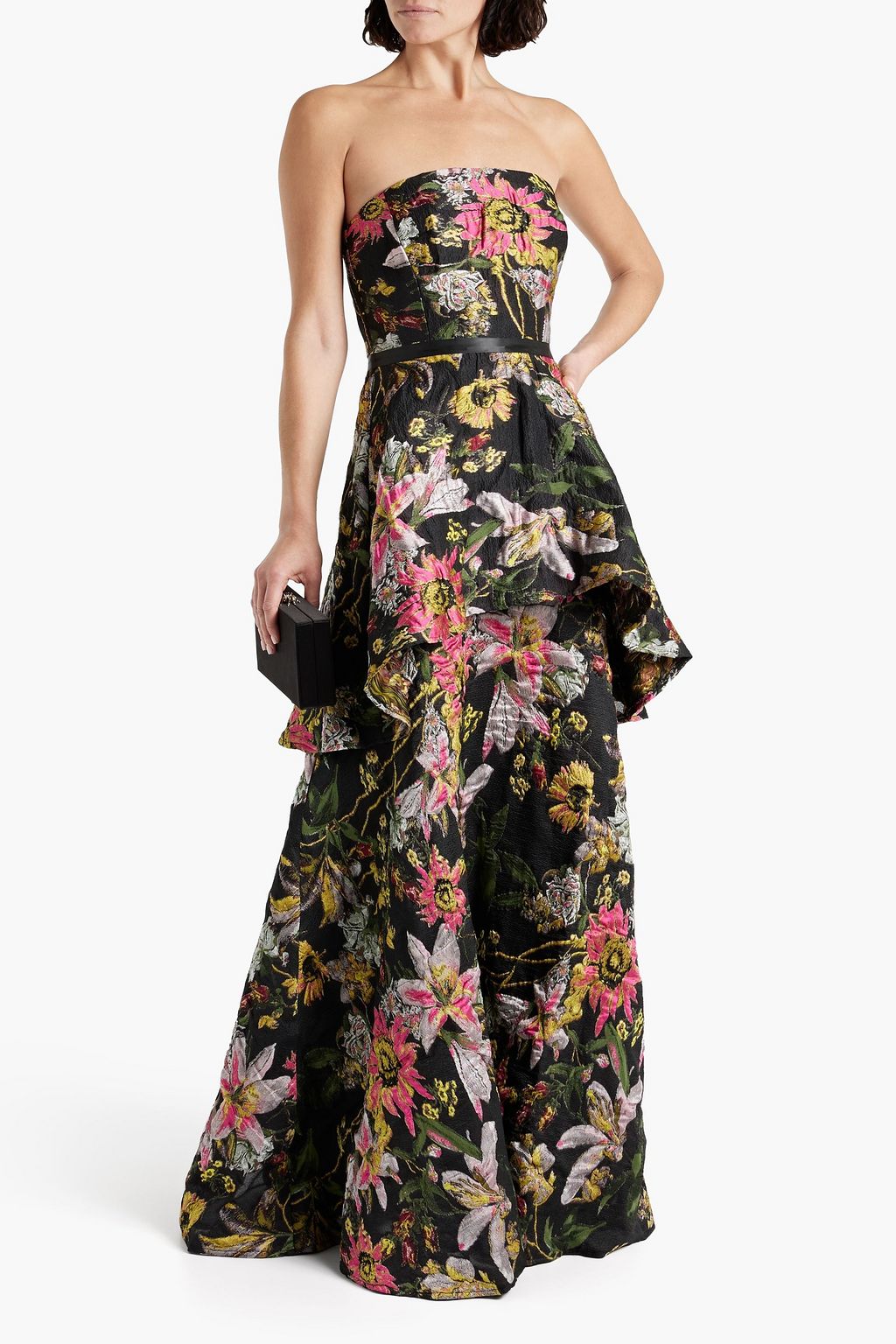 MARCHESA NOTTE Tiered floral-jacquard gown | THE OUTNET