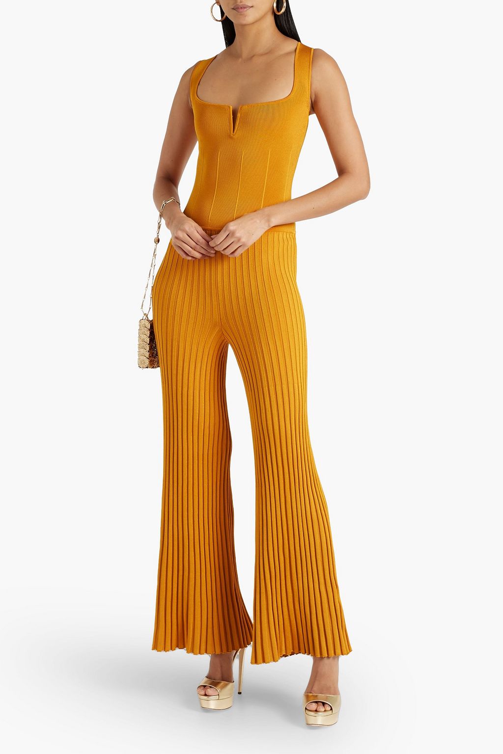 GALVAN  LONDON Atlanta ribbed-knit wide-leg jumpsuit