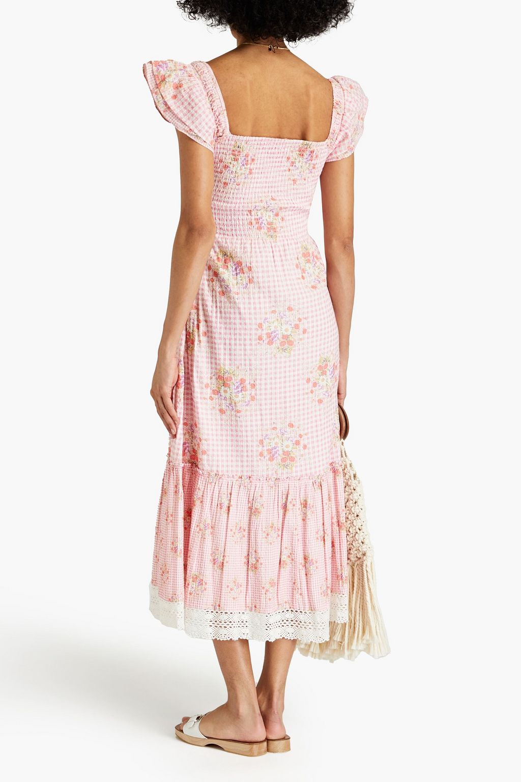 LOVESHACKFANCY Emeka tie-front printed cotton-seersucker midi dress