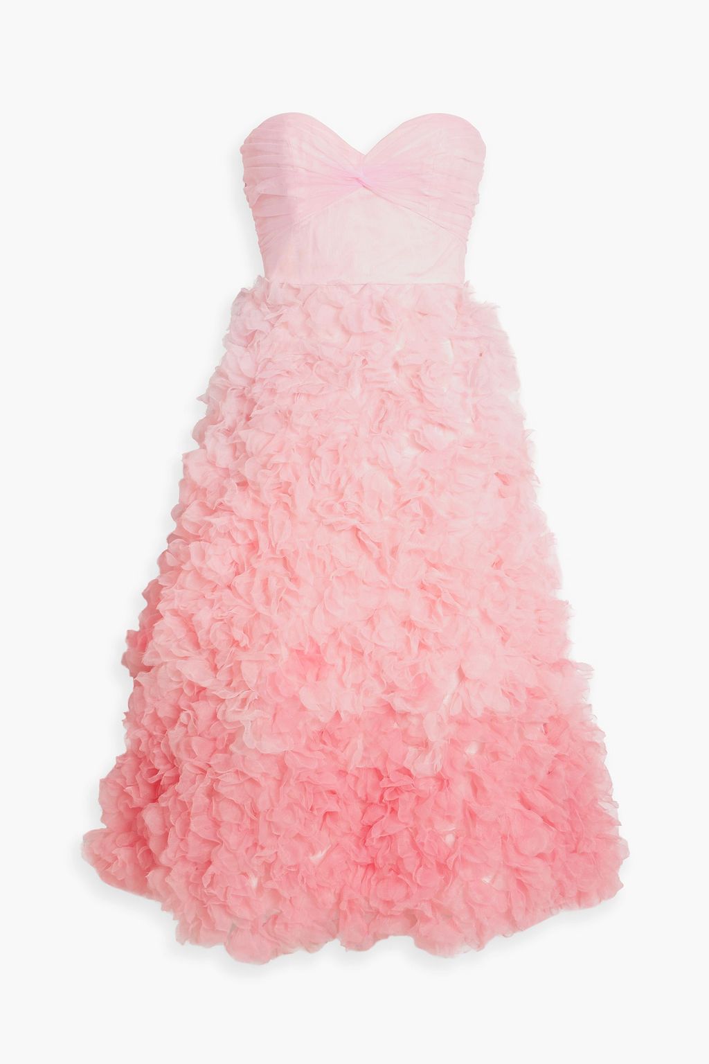 MARCHESA NOTTE Strapless appliquéd dégradé tulle midi dress | THE OUTNET