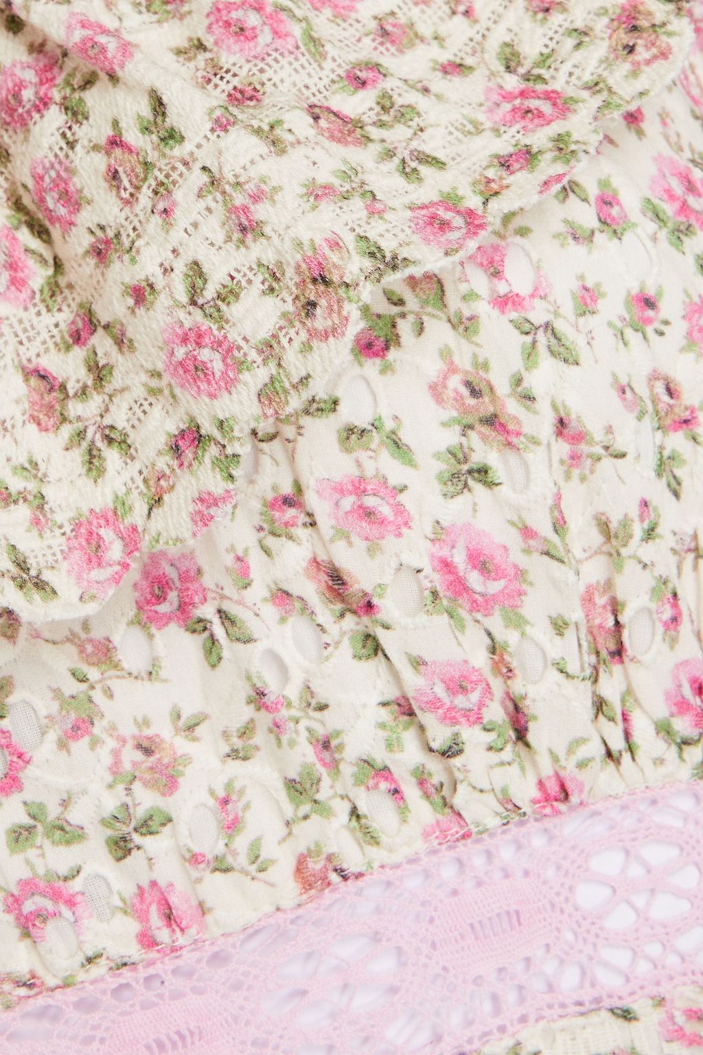 LOVESHACKFANCY Stassie floral-print pointelle-knit and broderie anglaise cotton-blend midi dress