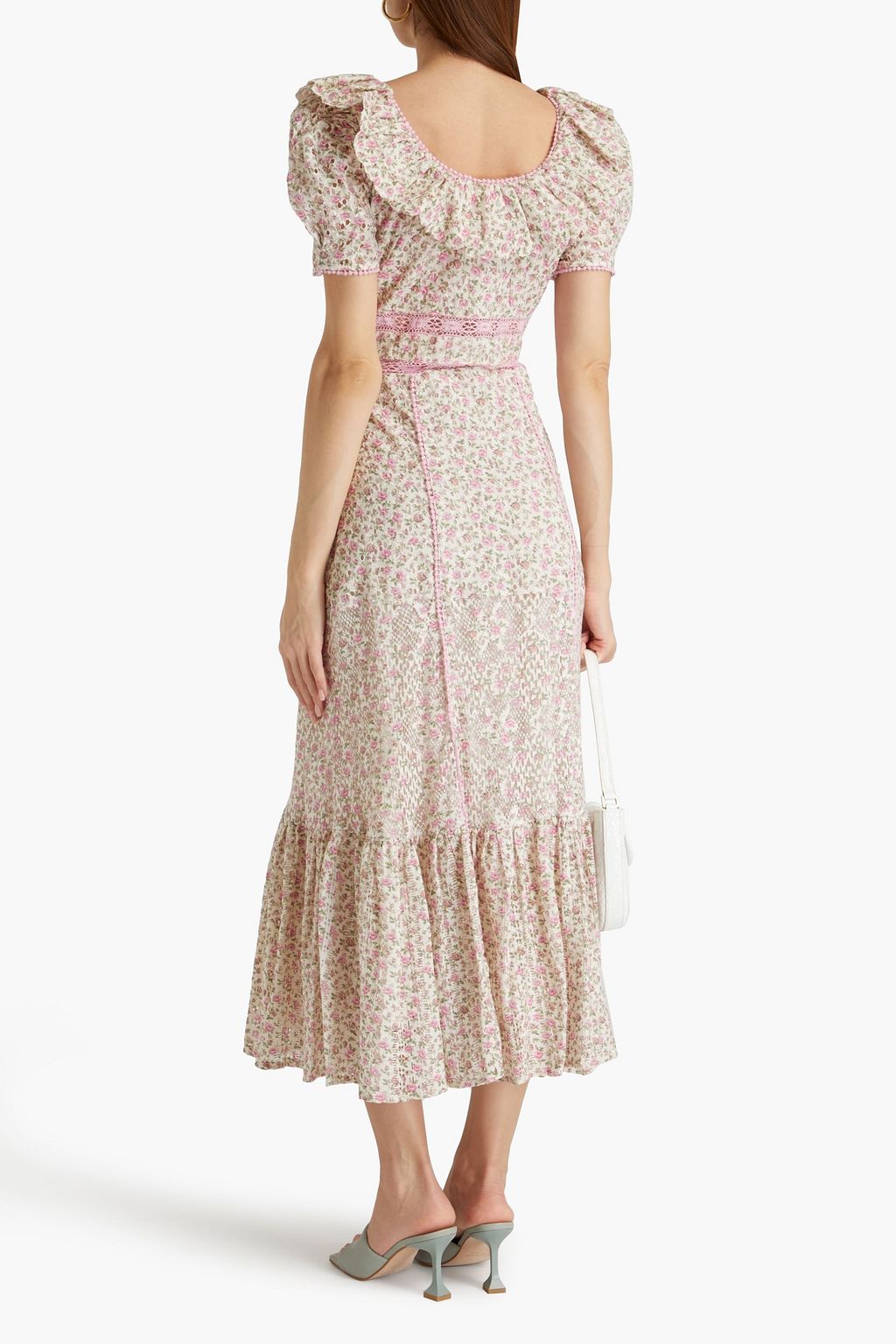 LOVESHACKFANCY Stassie floral-print pointelle-knit and broderie anglaise cotton-blend midi dress