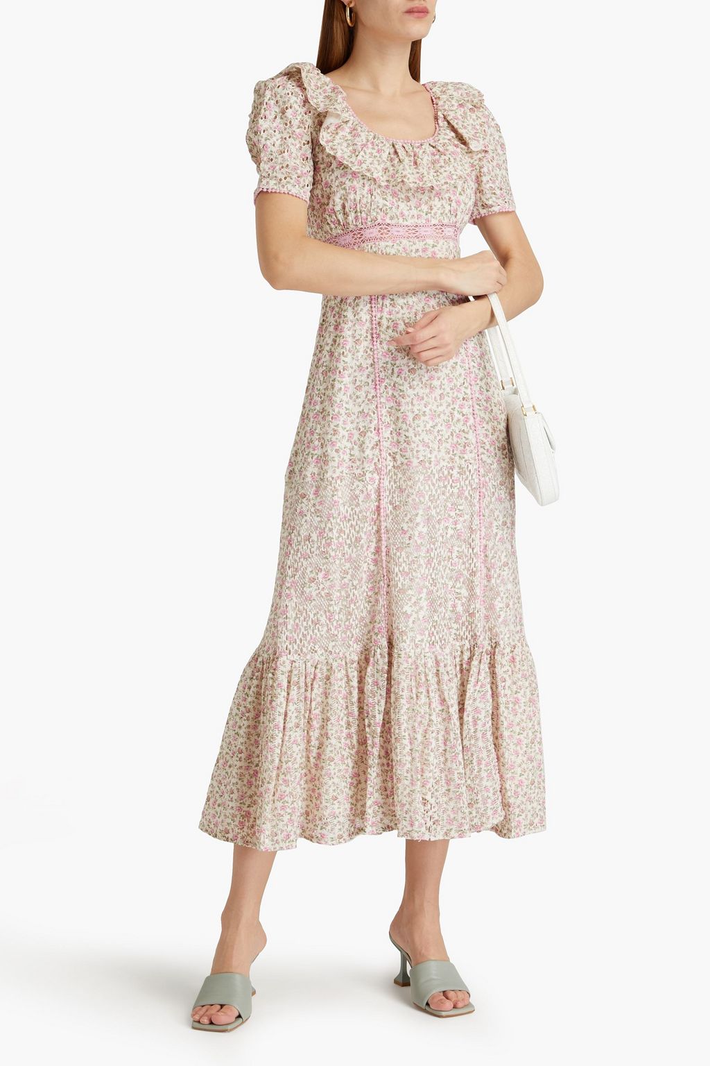 LOVESHACKFANCY Stassie floral-print pointelle-knit and broderie anglaise cotton-blend midi dress