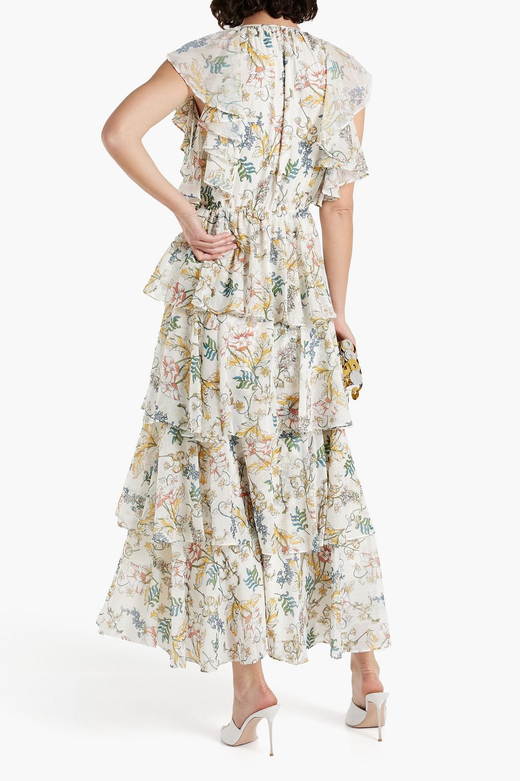 AMUR Tiered floral-print crepe de chine maxi dress