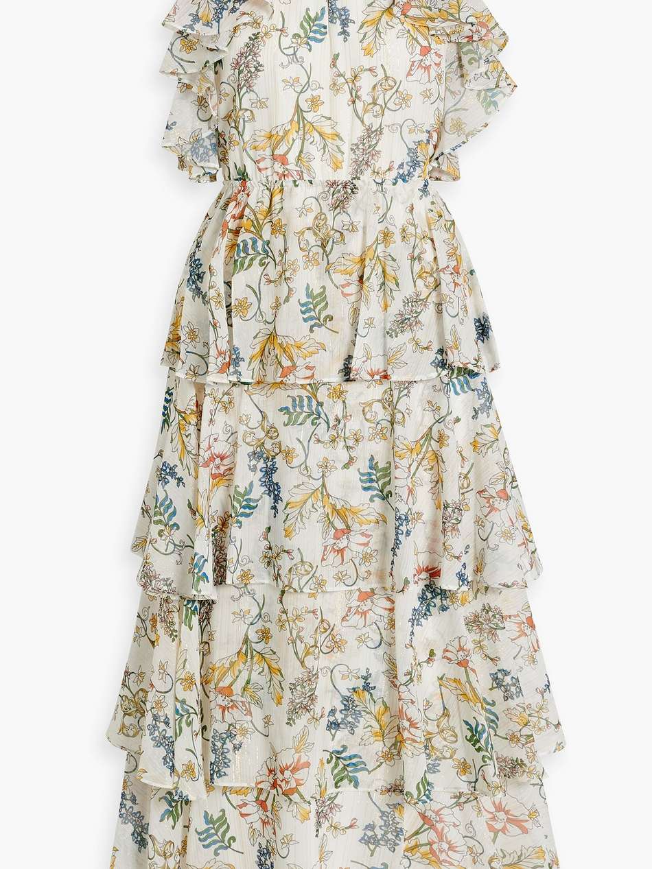 tiered floral-print crepe de chine maxi dress