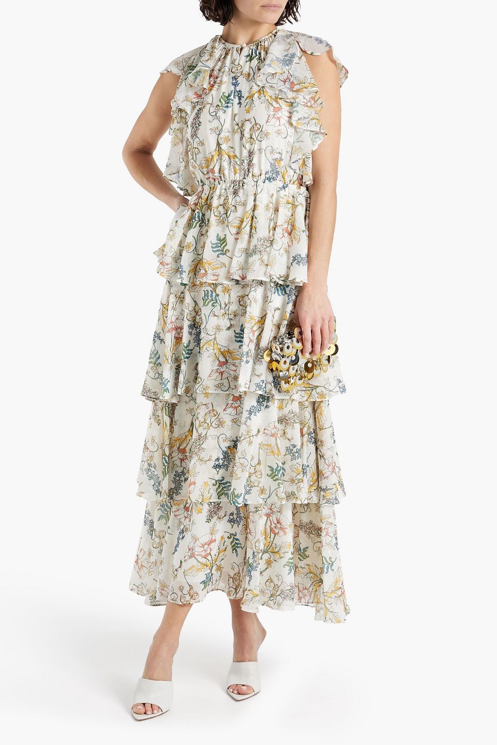 AMUR Tiered floral-print crepe de chine maxi dress