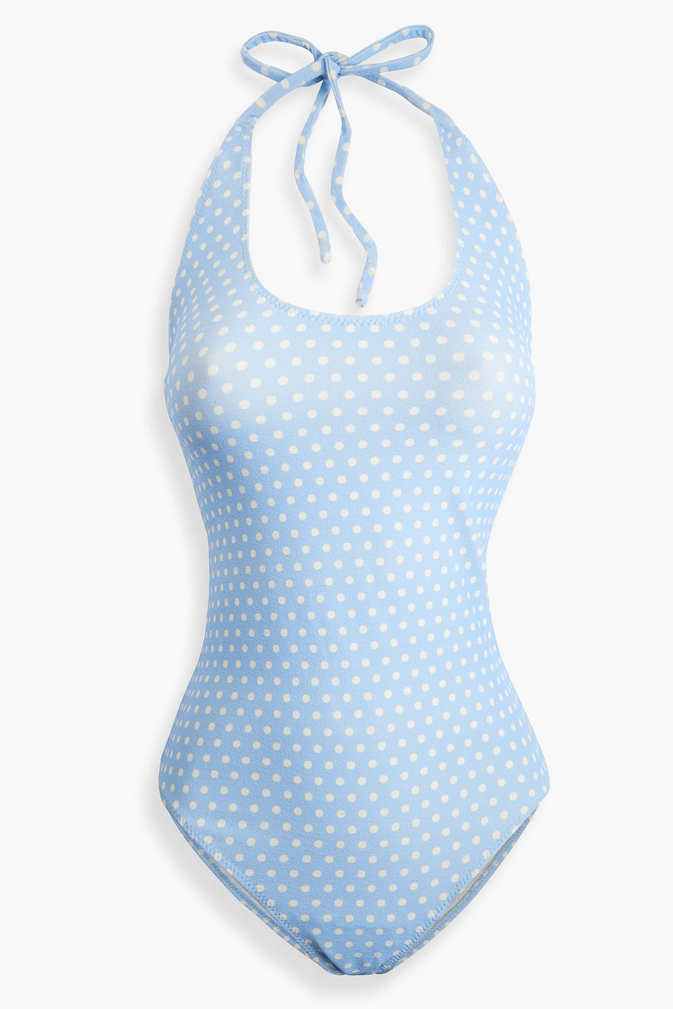 Lisa Marie Fernandez Polka-dot Stretch-crepe Halterneck Swimsuit In Light Blue