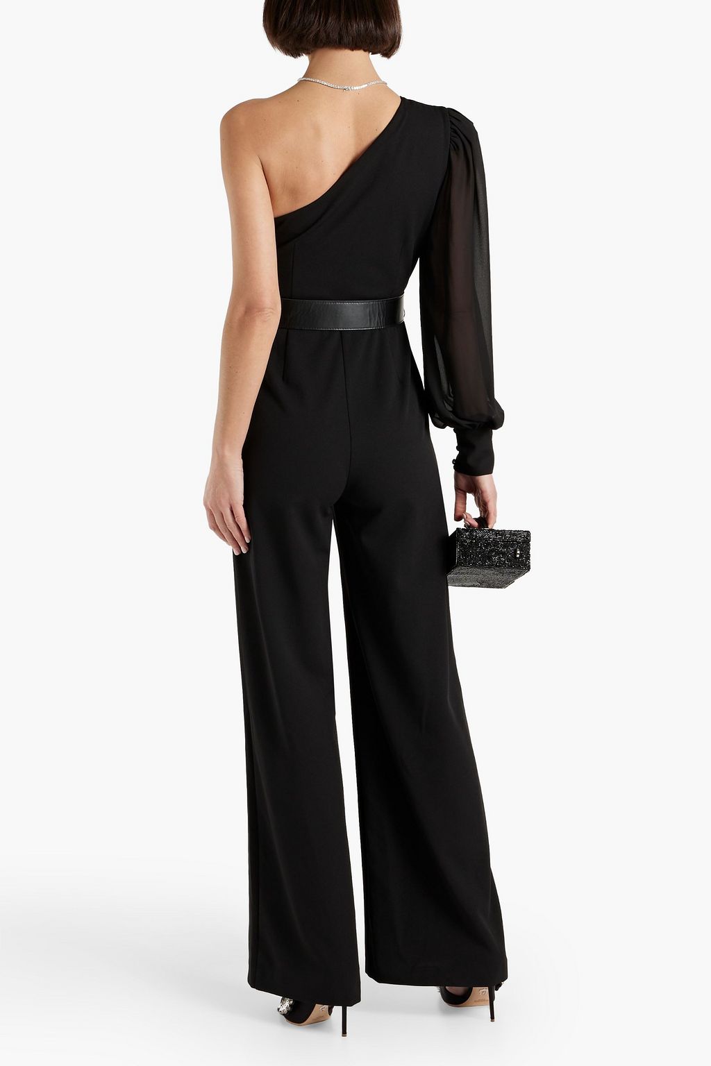 ONE33 SOCIAL One-shoulder belted crepe jumpsuit