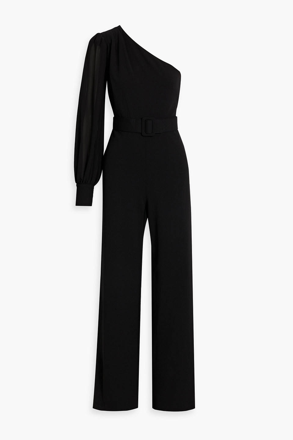 One33 Social One-shoulder Belted Crepe Jumpsuit In Black