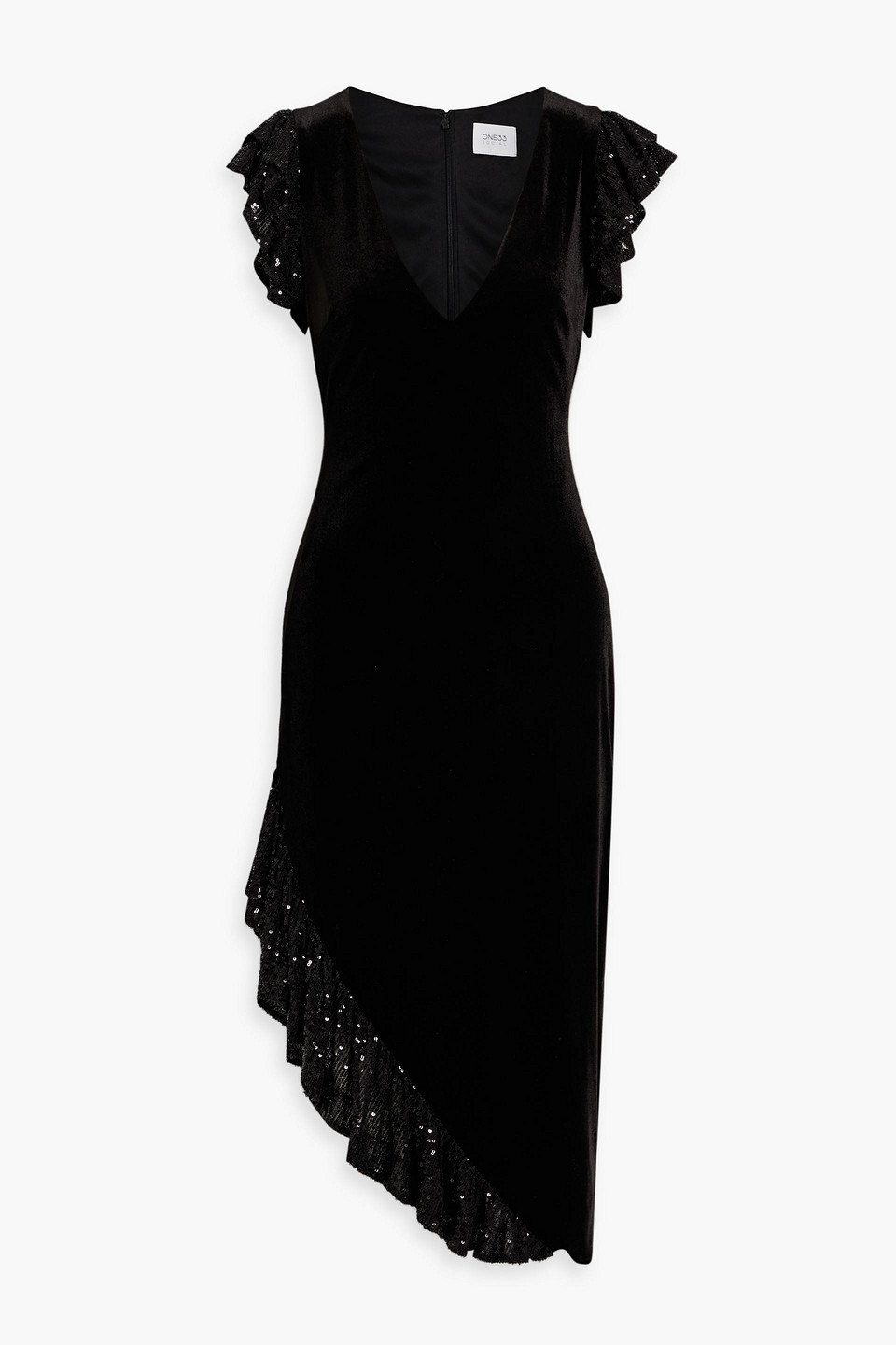 One33 Social Asymmetric Sequined Velvet Dress In Black