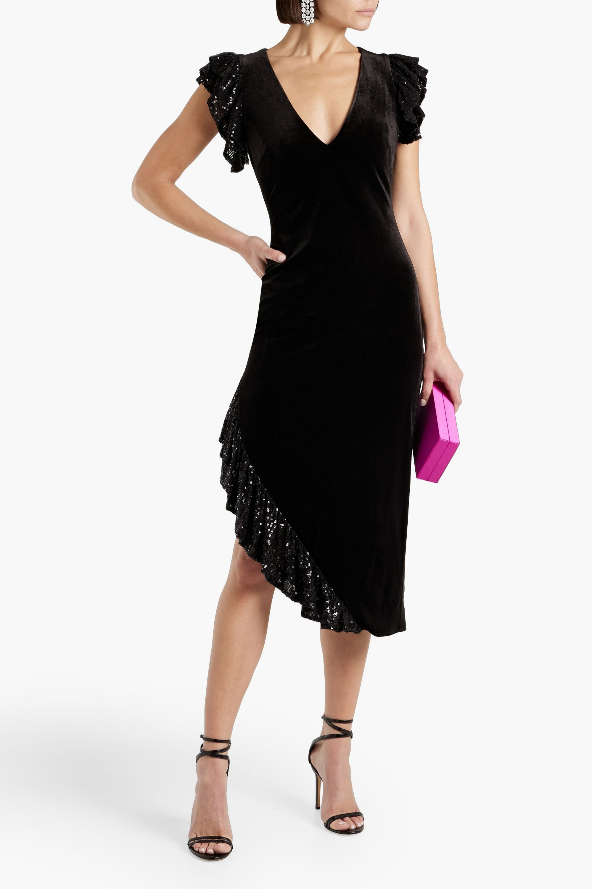 ONE33 SOCIAL Asymmetric sequined velvet dress