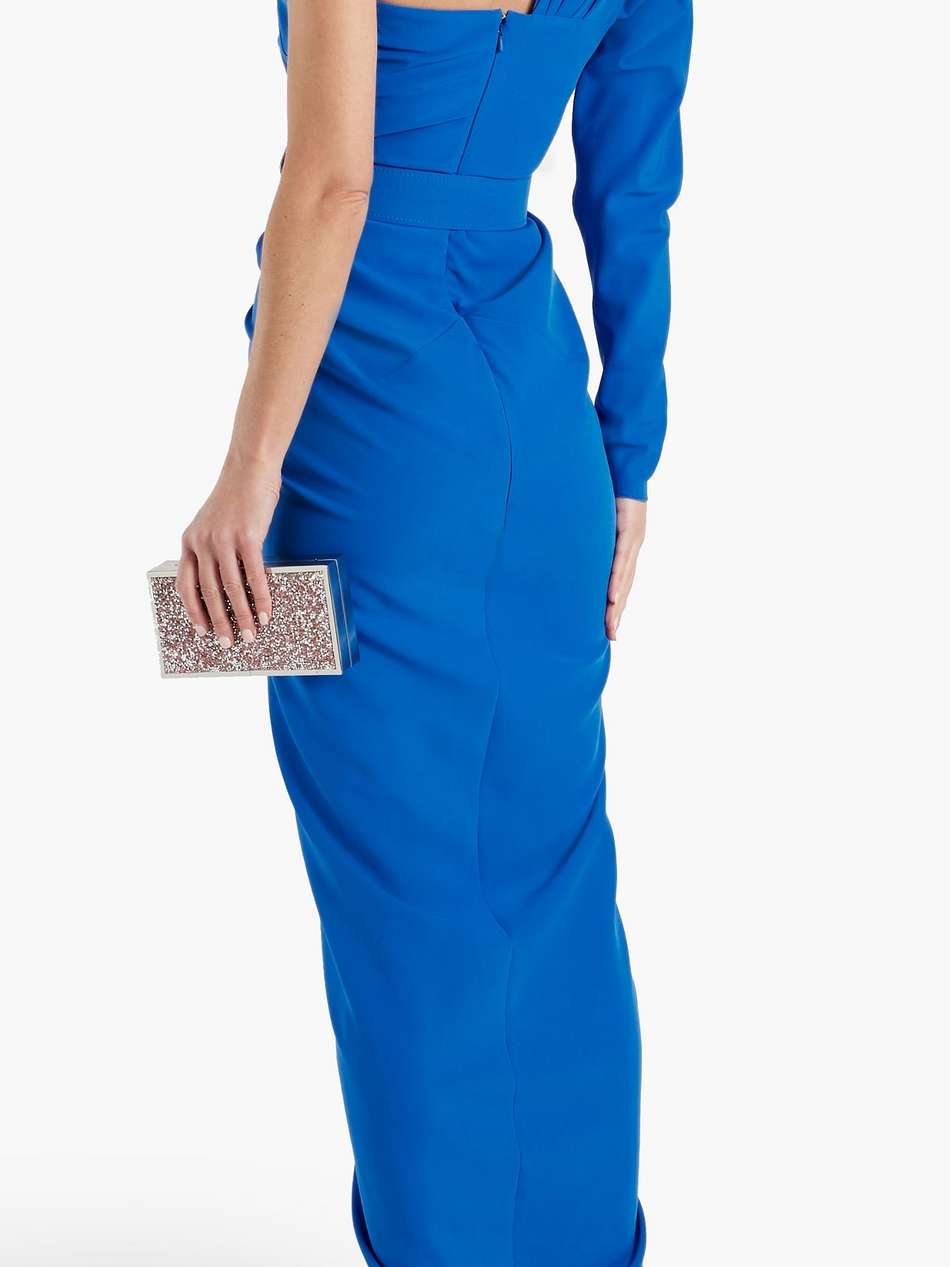 one-sleeve wrap-effect crepe maxi dress