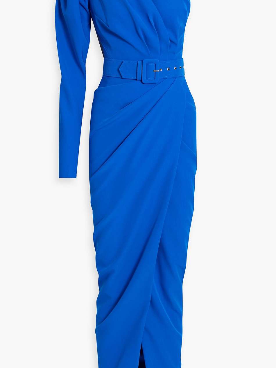 one-sleeve wrap-effect crepe maxi dress