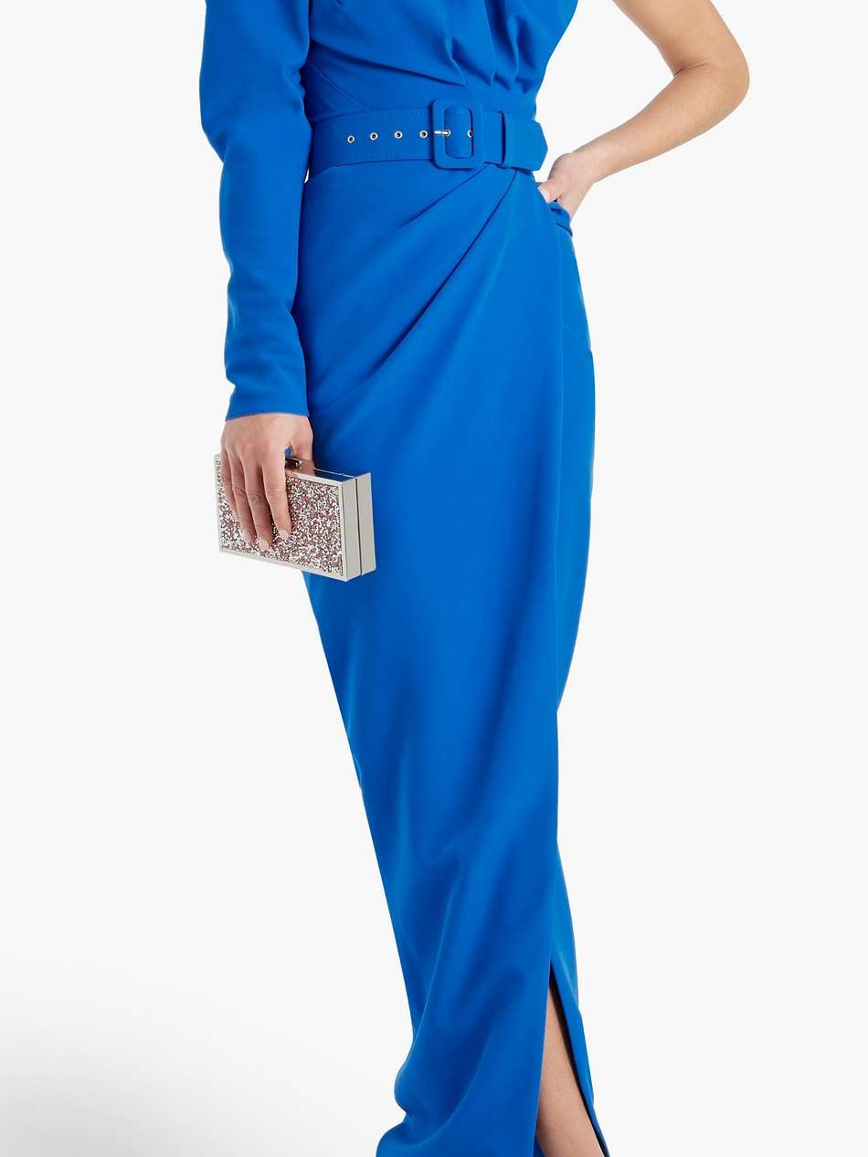 one-sleeve wrap-effect crepe maxi dress