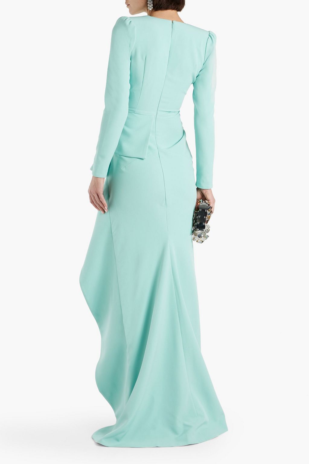 RHEA COSTA Belted draped crepe gown