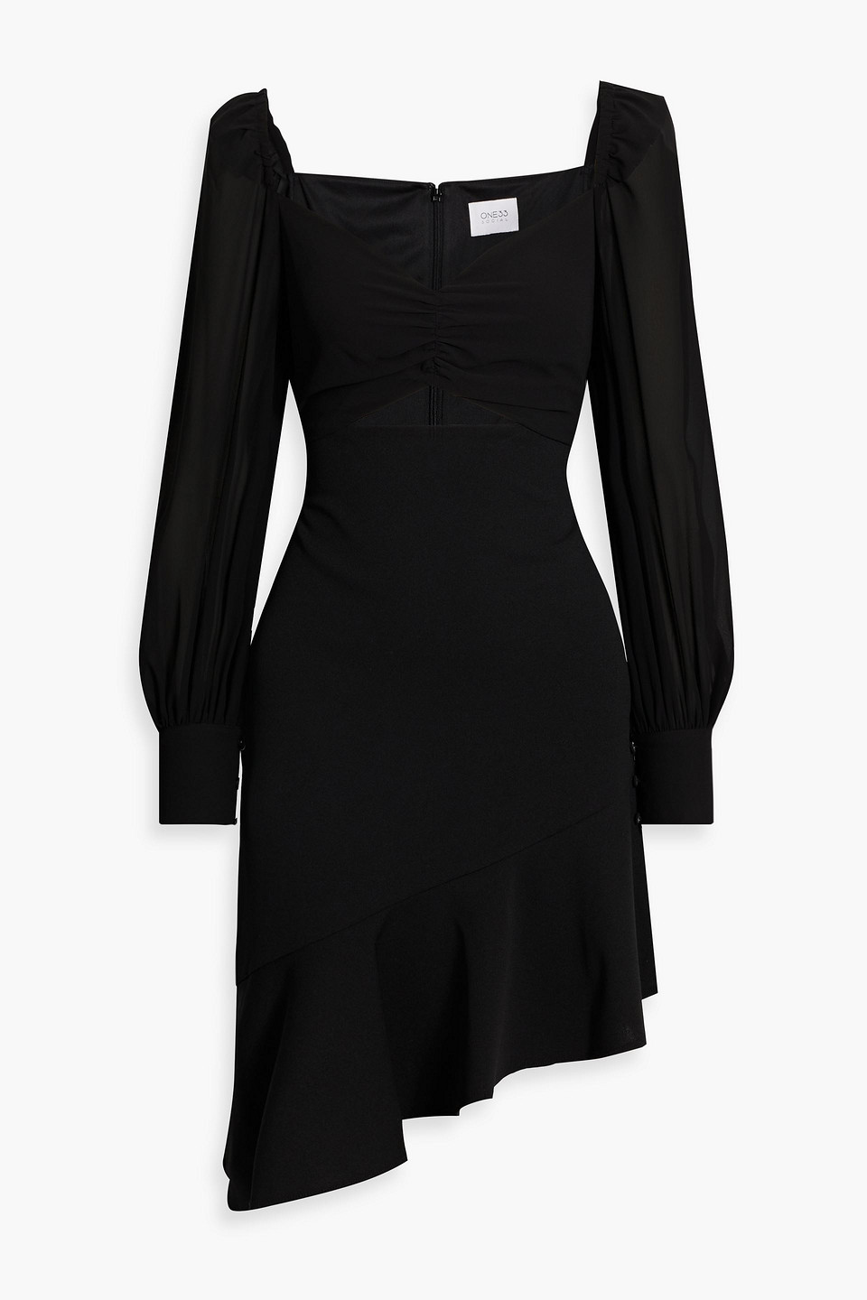 Asymmetric cutout crepe de chine mini dress