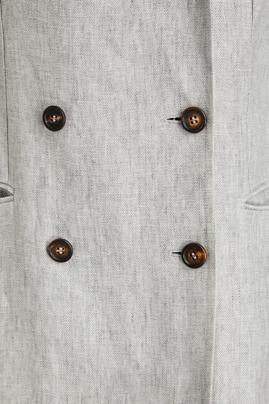 BRUNELLO CUCINELLI Double-breasted embellished herringbone hemp-blend blazer