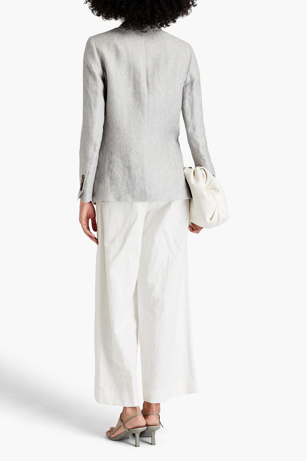 BRUNELLO CUCINELLI Double-breasted embellished herringbone hemp-blend blazer