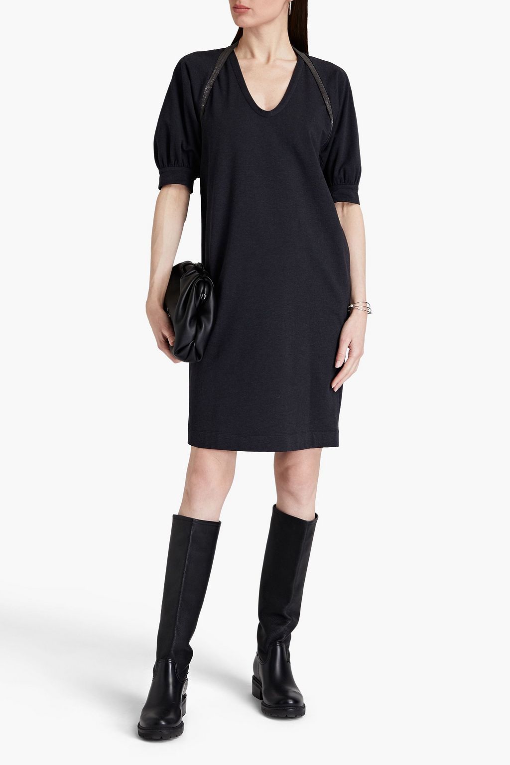 BRUNELLO CUCINELLI Bead-embellished stretch-cotton jersey dress