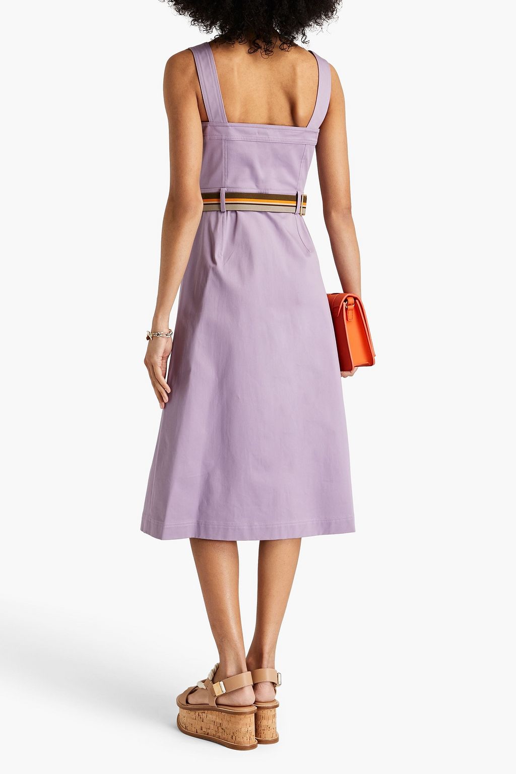 TORY BURCH Belted cotton-blend twill midi dress
