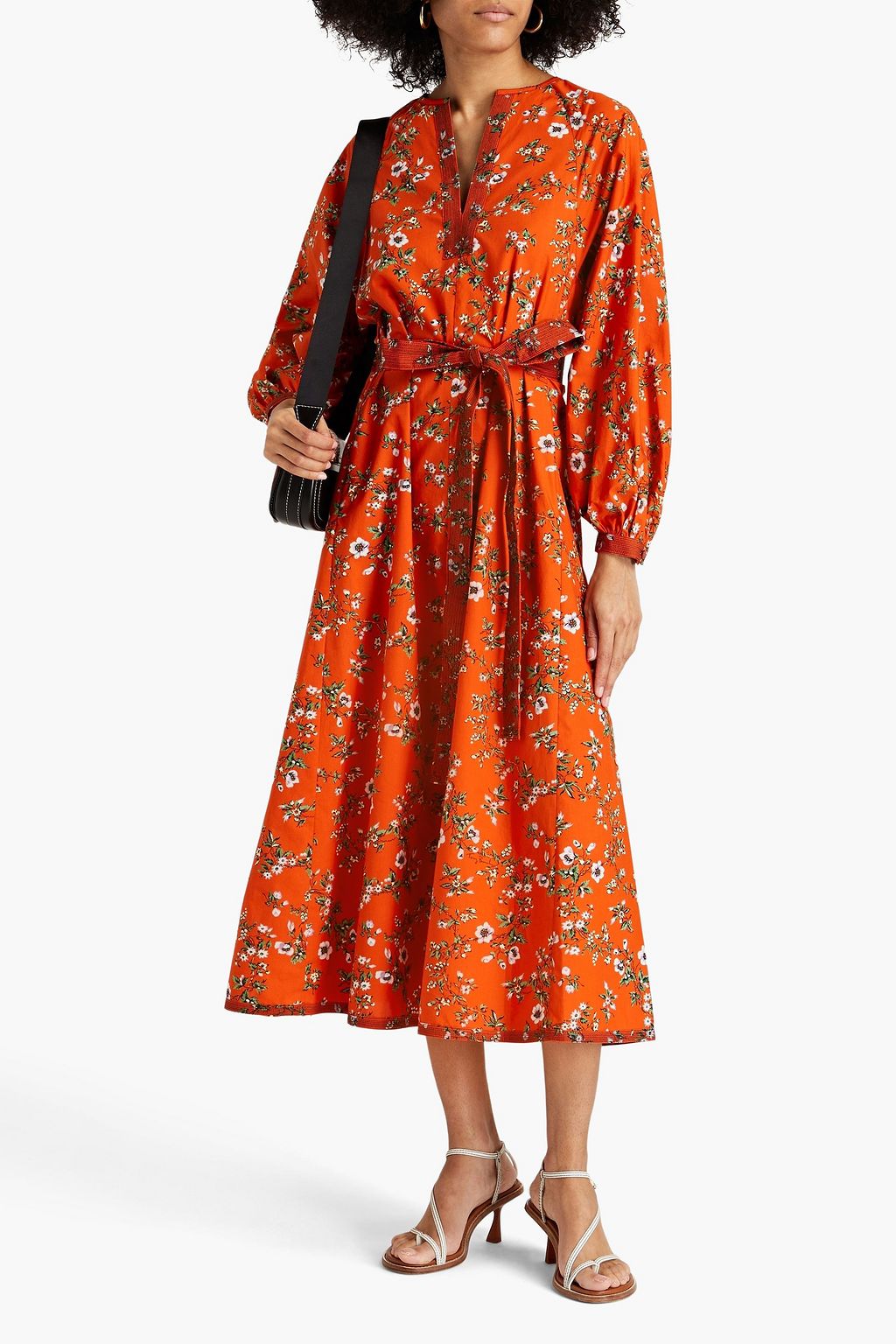 TORY BURCH Floral-print cotton-poplin midi dress