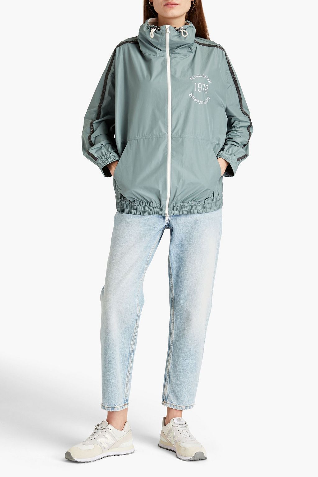 BRUNELLO CUCINELLI Embellished printed sateen hooded jacket