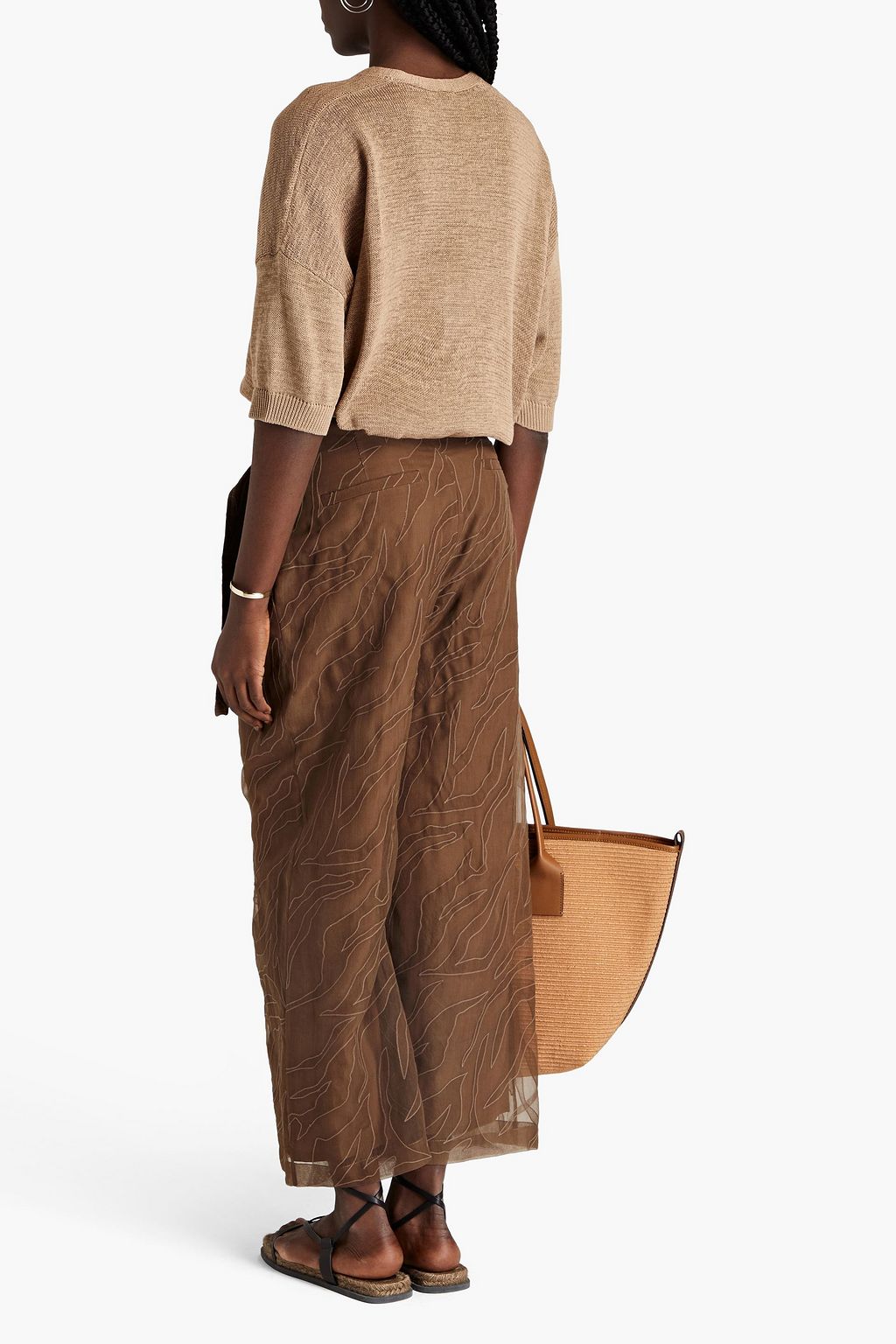 BRUNELLO CUCINELLI Belted embellished organza wide-leg pants