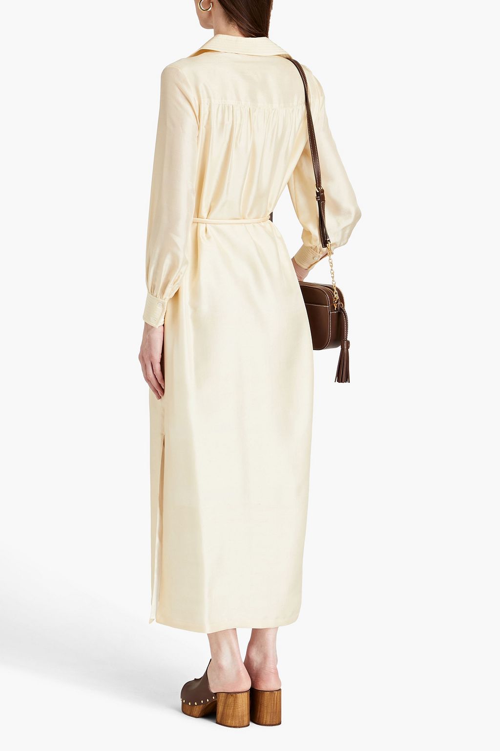 TORY BURCH Belted gathered silk-shantung maxi dress