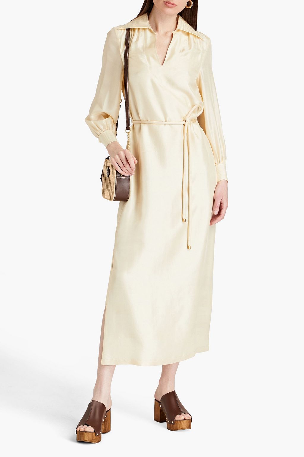 TORY BURCH Belted gathered silk-shantung maxi dress