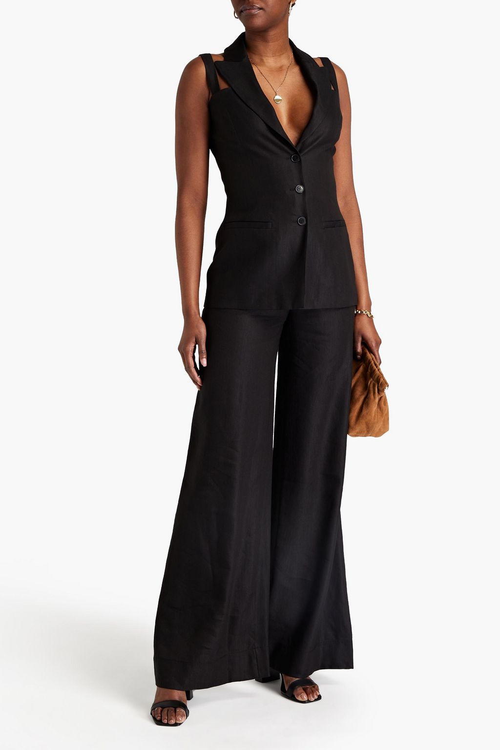 ALBERTA FERRETTI Convertible cutout linen-blend twill blazer