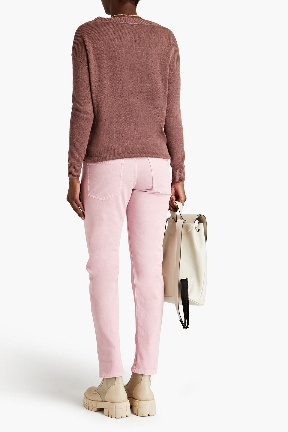 Shop Brunello Cucinelli Bead-embellished High-rise Tapered Jeans In Baby Pink