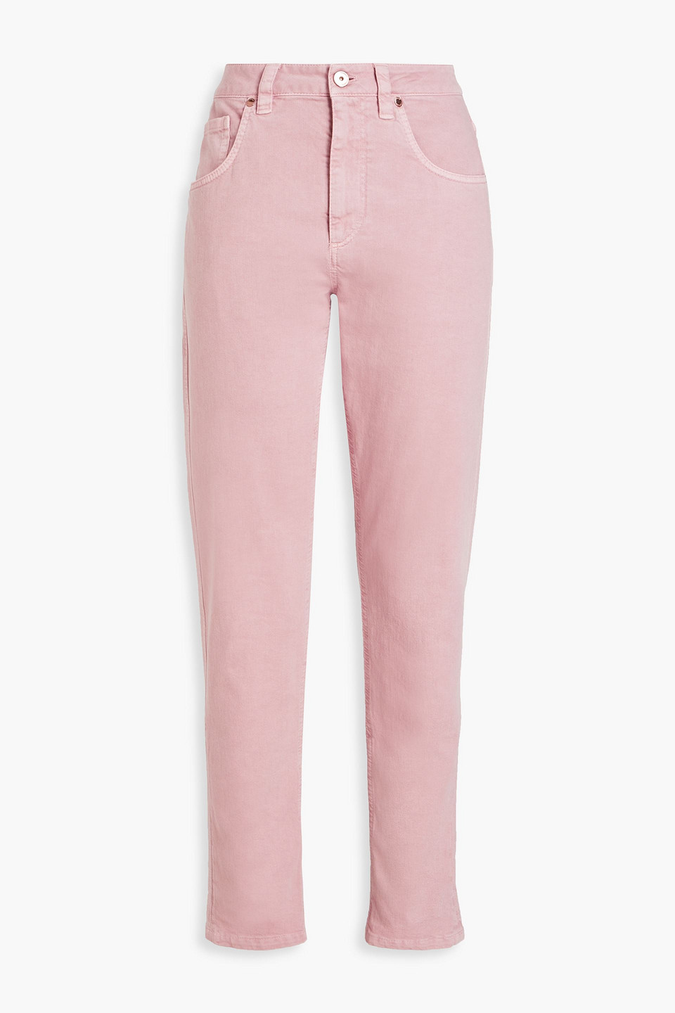 Brunello Cucinelli Bead-embellished High-rise Tapered Jeans In Baby Pink