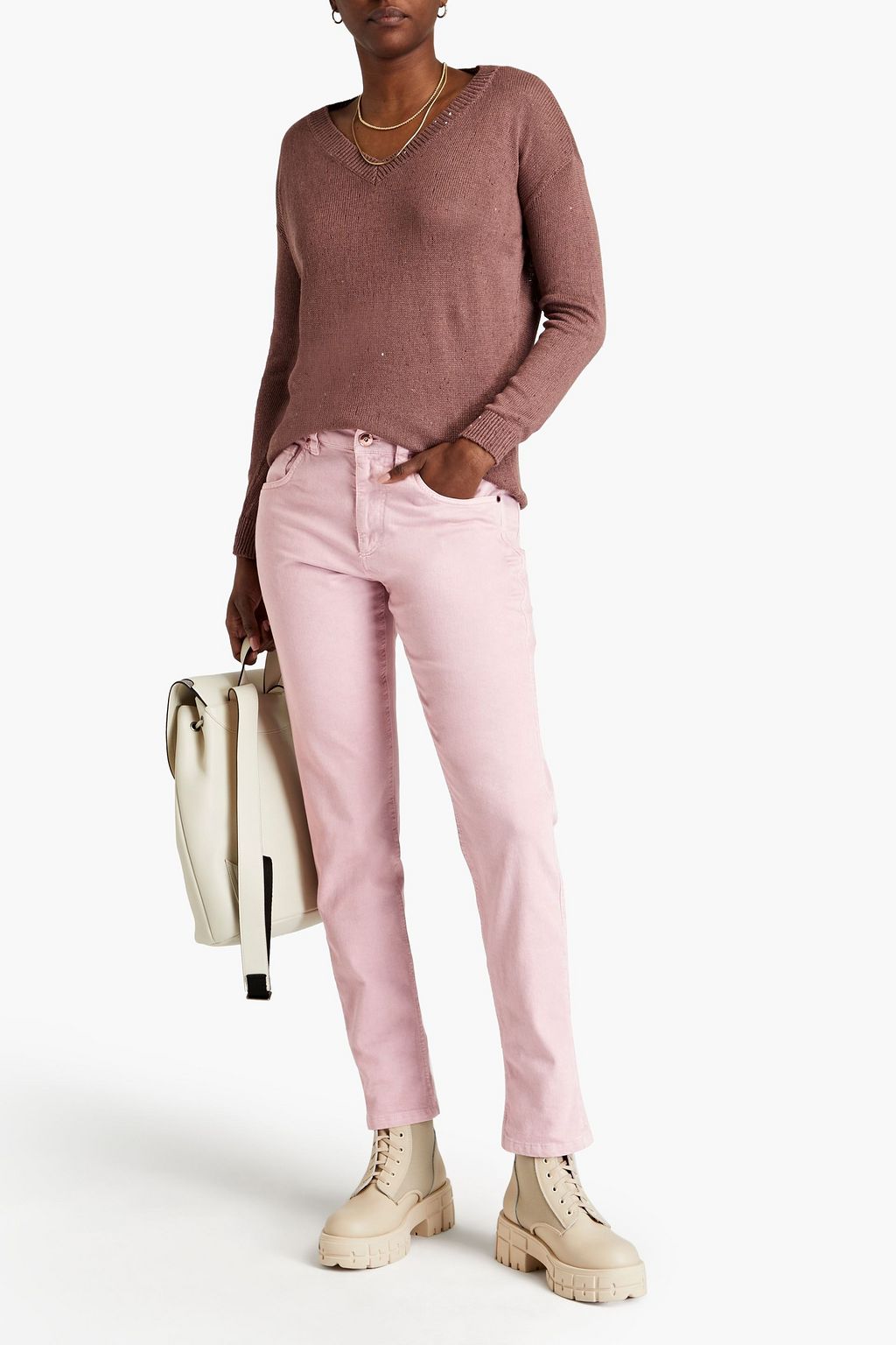 BRUNELLO CUCINELLI Bead-embellished high-rise tapered jeans