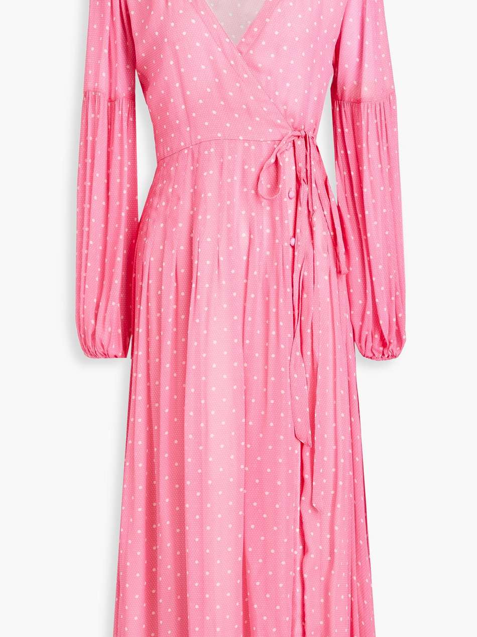 bevelyn polka-dot chiffon midi wrap dress