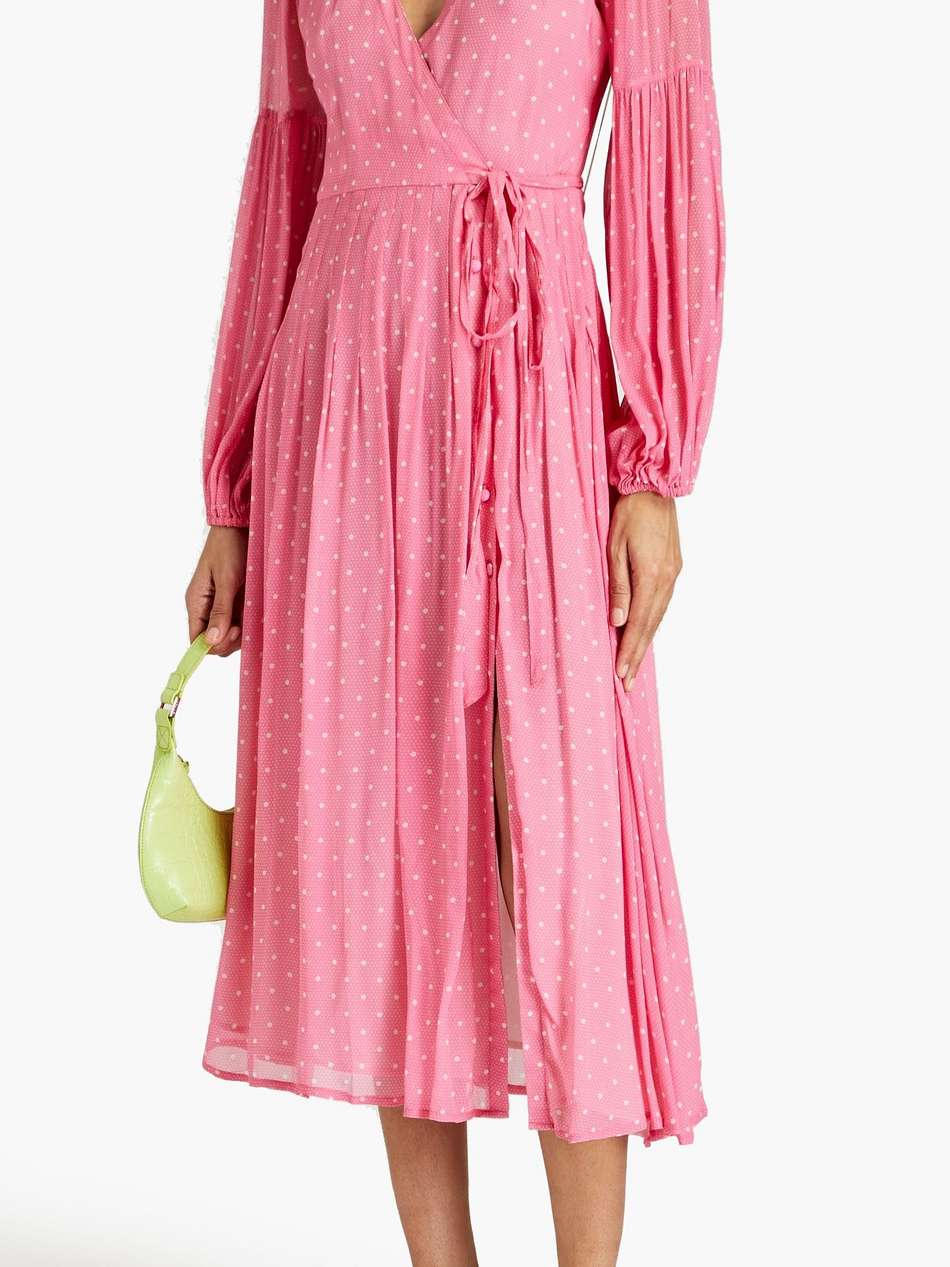 bevelyn polka-dot chiffon midi wrap dress