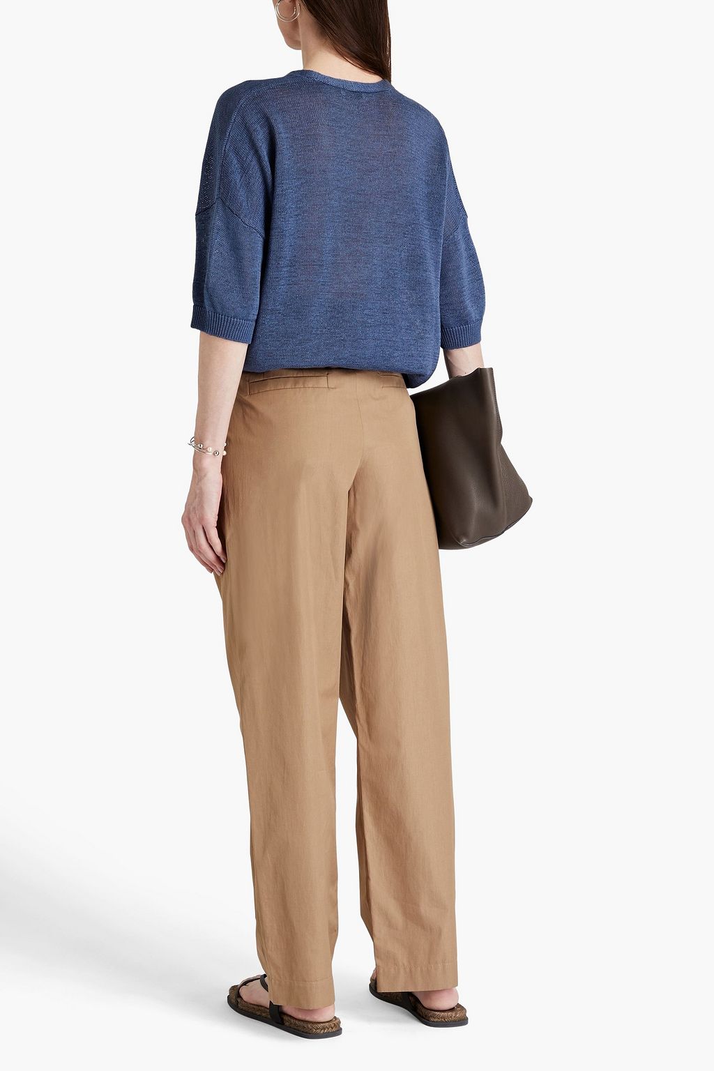 BRUNELLO CUCINELLI Bead-embellished pleated cotton wide-leg pants