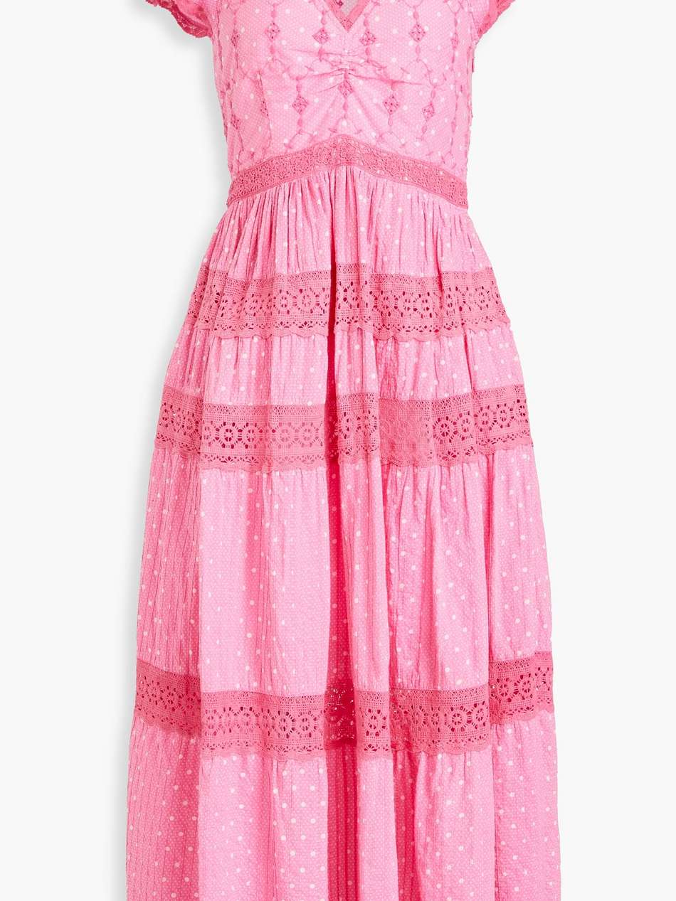 abena crocheted lace-trimmed polka-dot cotton midi dress