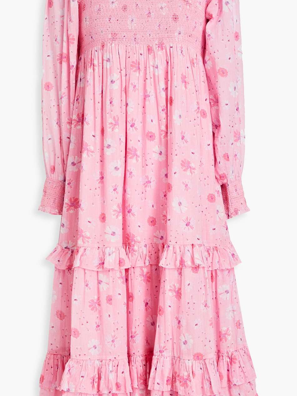 miri smocked floral-print cotton-gauze midi dress