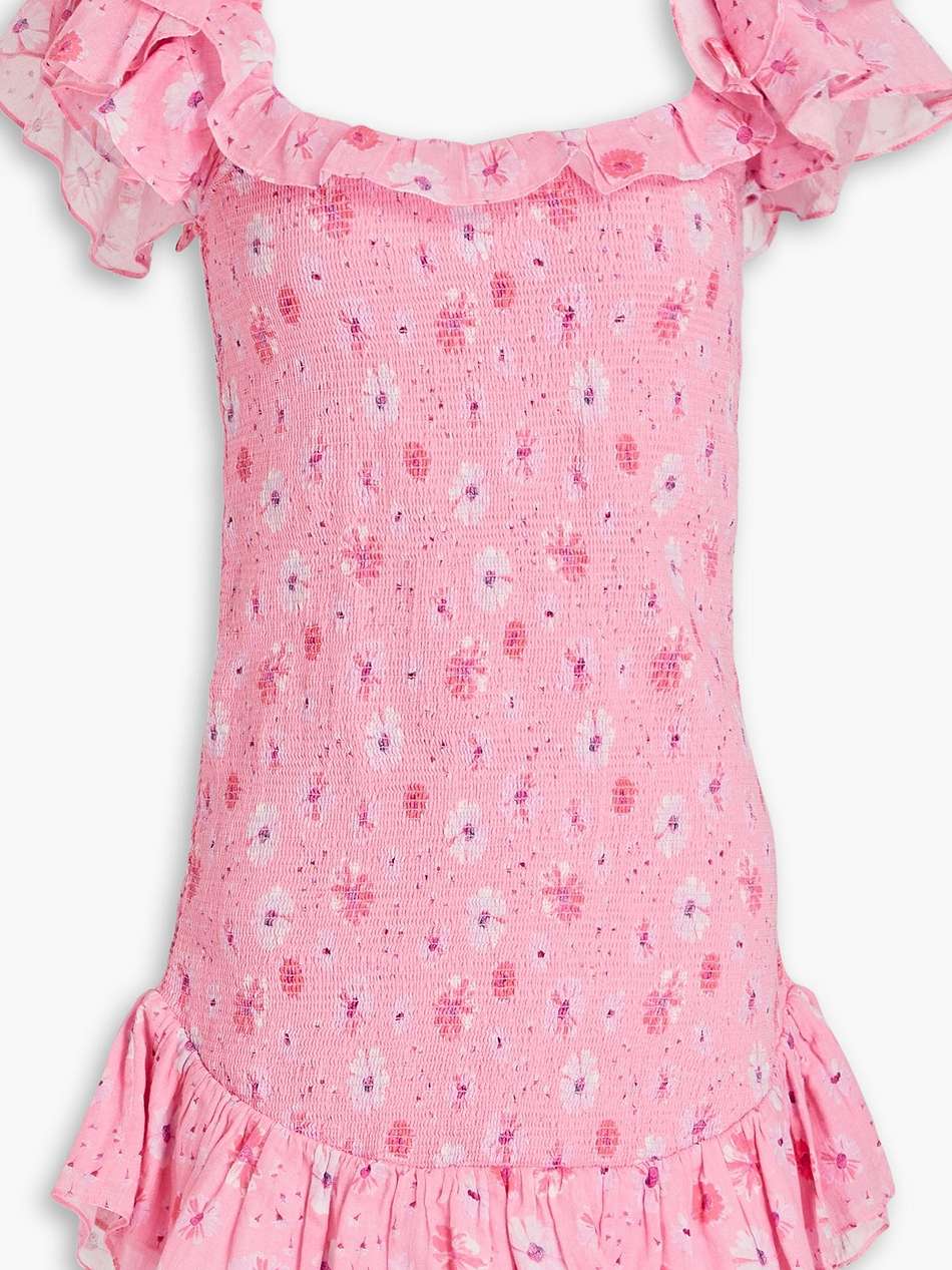 kodie shirred floral-print cotton mini dress