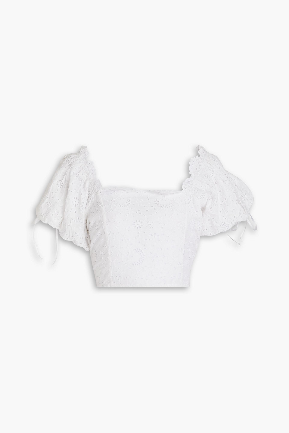 Loveshackfancy Melina Cropped Broderie Anglaise Top In Off-white