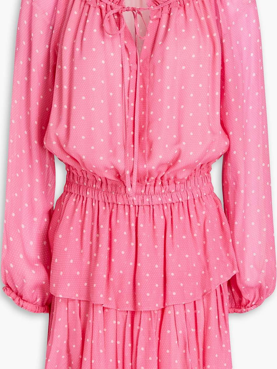 popover gathered polka-dot chiffon mini dress