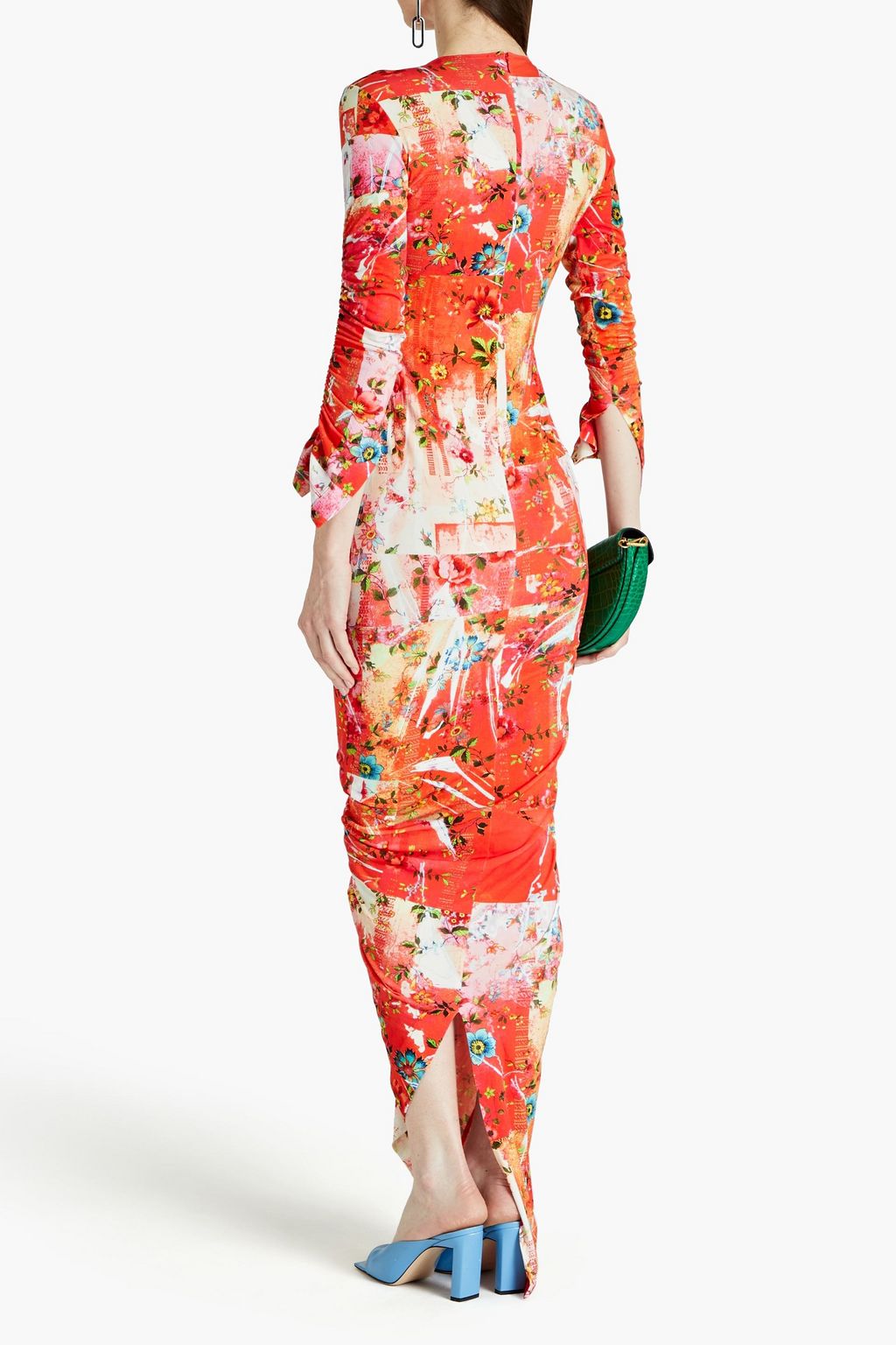 PREEN BY THORNTON BREGAZZI فستان متوسط الطول غير متماثل من الجيرسيه المرن بطبعات على شكل وهور وبتصميم مزموم
