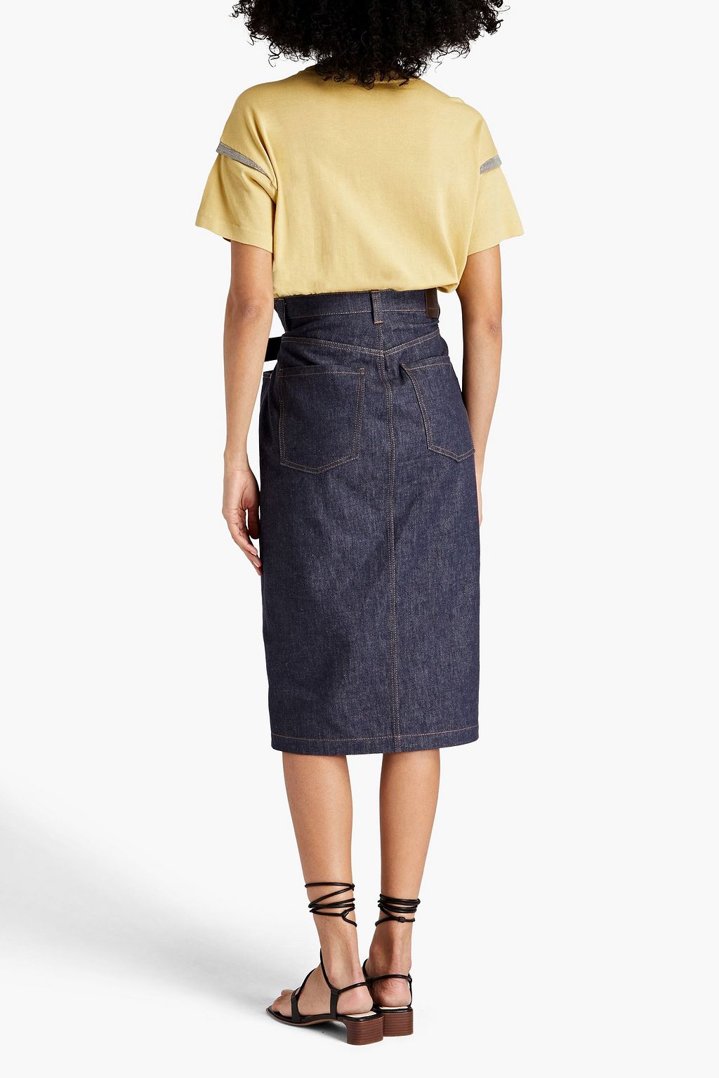 BRUNELLO CUCINELLI Belted embellished denim midi skirt