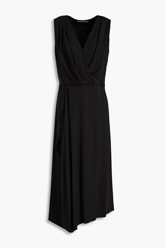 Wrap-effect belted cady midi dress