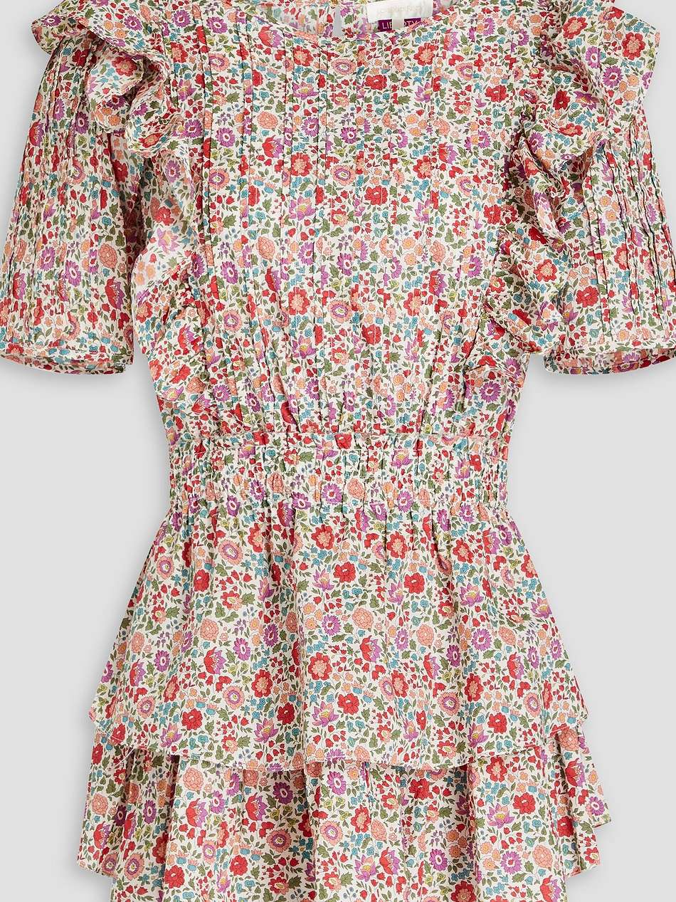 natasha ruffled floral-print cotton mini dress